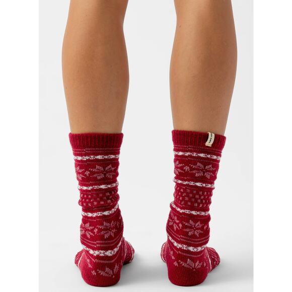 Cozy Earth Snowflake Plush Lounge Sock Garnet Red Womens Size XS/S 6-10 New - Picture 2 of 8